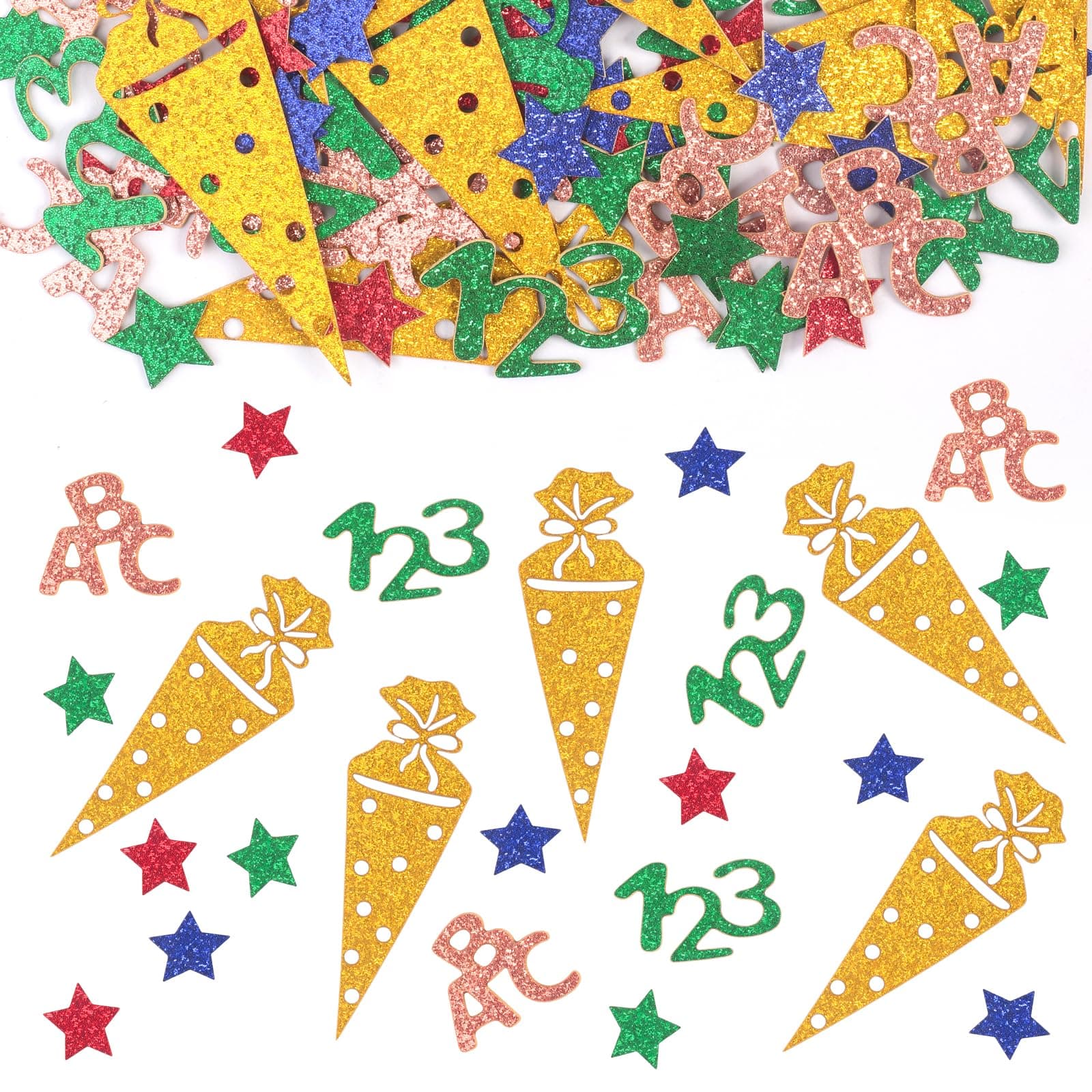 100 Stück Schulkind Konfetti Glitzer, Streudeko Einschulung Deko, Schultüte Streudeko Groß, Schulkind Schultüte Tischdekoration für Schuleinführung, Schulanfang, Einschulung Mädchen und Jungen