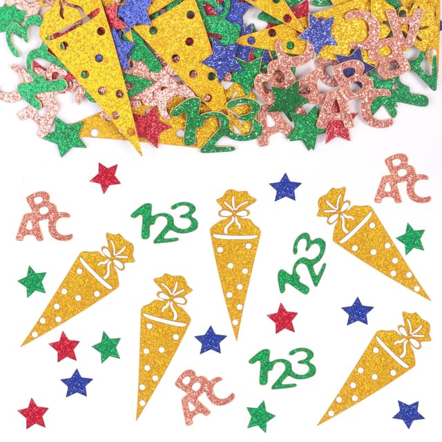 100 Stück Schulkind Konfetti Glitzer, Streudeko Einschulung Deko, Schultüte Streudeko Groß, Schulkind Schultüte Tischdekoration für Schuleinführung, Schulanfang, Einschulung Mädchen und Jungen