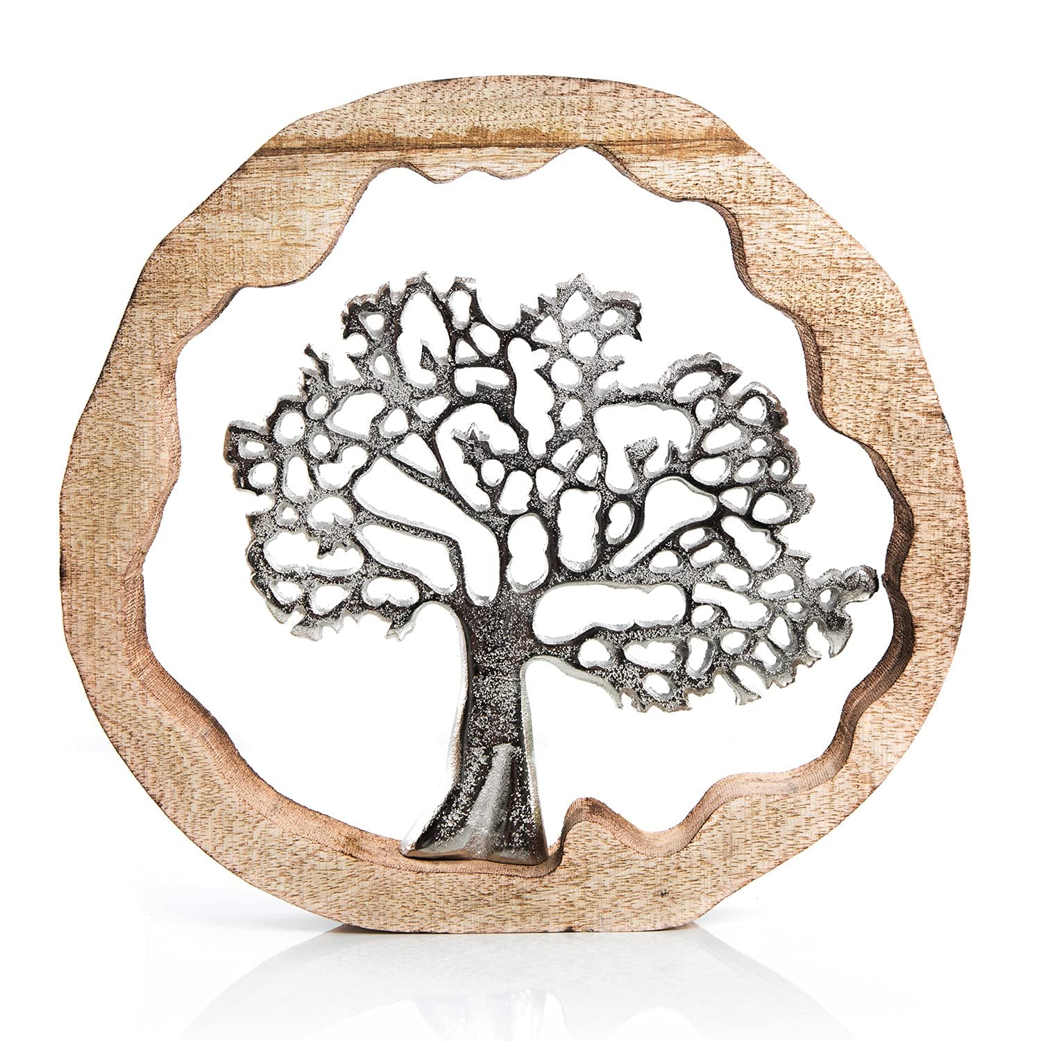 Logbuch-Verlag Lebensbaum Deko Geschenk Baum Deko Geburtstag Hochzeit Silber zum Hinstellen + Aufhängen Metall Holz 30 cm