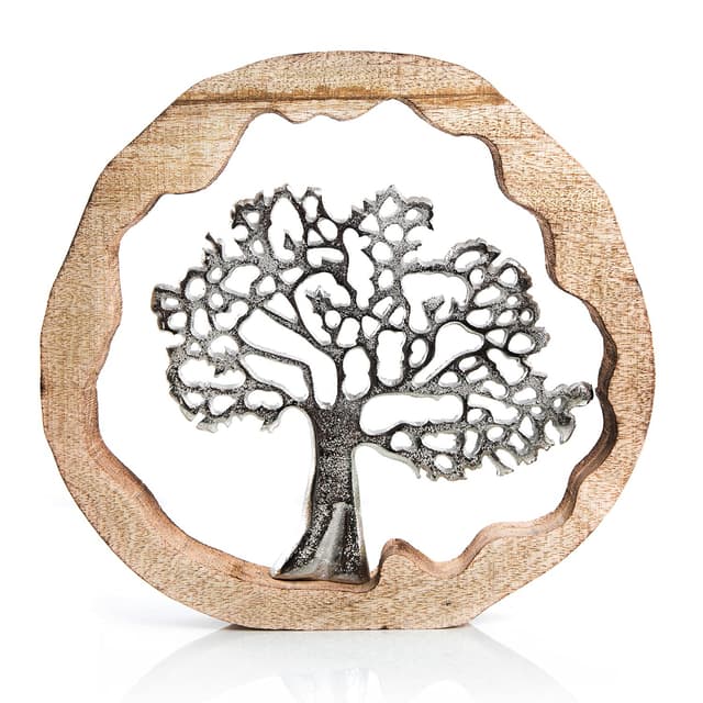 Logbuch-Verlag Lebensbaum Deko Geschenk Baum Deko Geburtstag Hochzeit Silber zum Hinstellen + Aufhängen Metall Holz 30 cm