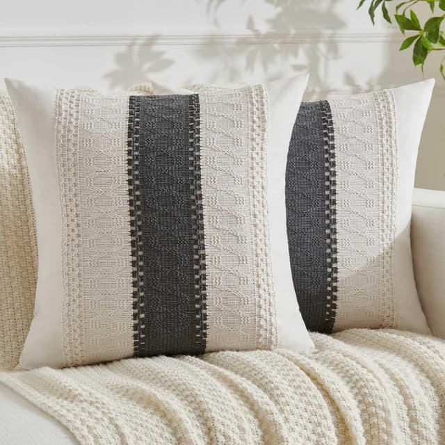 Jayusaror Kissenbezug 45x45 Grau Boho Makramee Baumwolle Leinen Kissenbezüge Sofakissen Landhausstil Kissenhüllen Dekokissen Kissen Modern Zierkissenbezug für Sofa Wohnzimmer 2er Set Grau 45 x 45 cm, 2 Stück