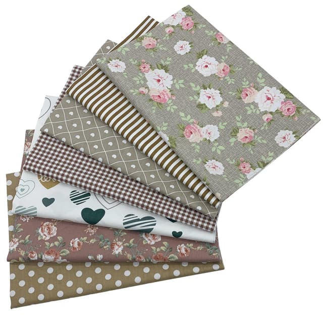 EDGEAM Baumwollstoff Meterware Stoffpaket Patchwork Stoff Baumwolle Stoffe zum Nähen 7 Stück 50 x 45 cm für Nähstoffe DIY Handwerk Scrapbooking (Braun, 50 x 45 cm)