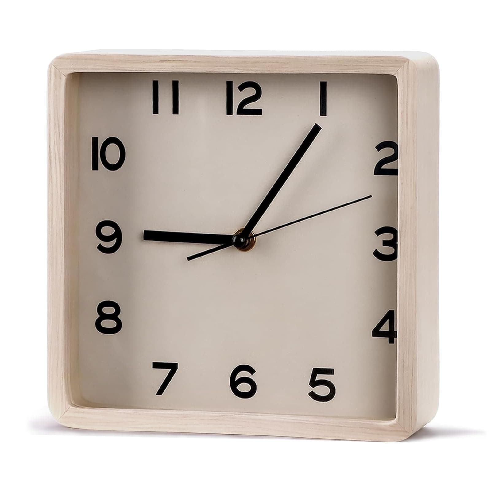 Maxspace Tischuhr, 19cm Quadratischer Holz Tischuhr Batteriebetrieben, Analoge Wanduhr Ohne Tickgeräusche für Tisch Wohnzimmer Deko (Beige)