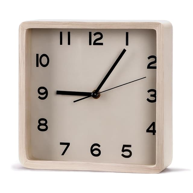 Maxspace Tischuhr, 19cm Quadratischer Holz Tischuhr Batteriebetrieben, Analoge Wanduhr Ohne Tickgeräusche für Tisch Wohnzimmer Deko (Beige)