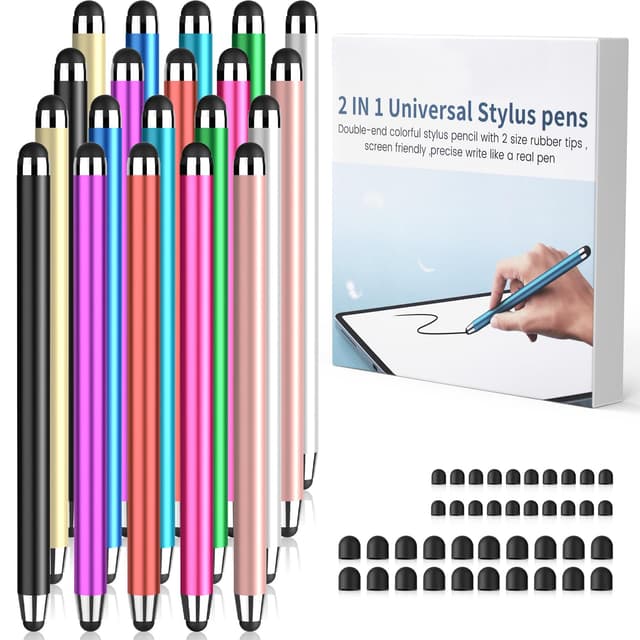 Touchscreen Stift,20pcs Tablet Stift für alle Tablets,Tablet Stift 2IN1 mit 20x0.35''Silikon Spitze/20x0.24''Silikon Spitze,Hohe Präzision,kompatibel mit alle Touchscreen Geräte (20) (20, Multi) Multi 20