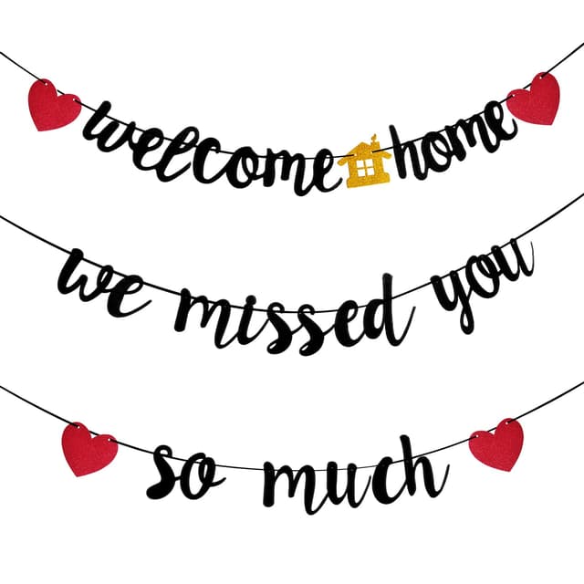 Schwarze Willkommen Zurück Willkommen Zuhause Deko Set,Welcome Home Deko,Willkommen Zurück Banner,Herzlich Willkommen Girlande, Heimkehr Party Deko,Willkommen Zurück Deko für Familie Rückkehr