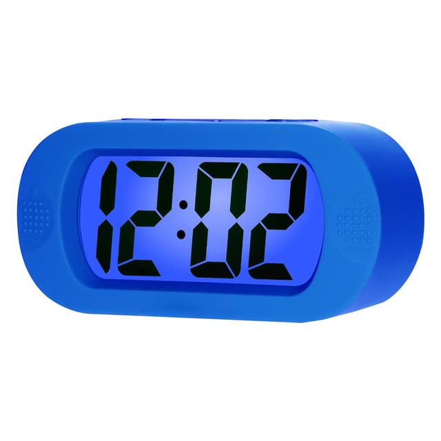 Plumeet Einfach Einzustellen, Großer Digitaler LCD-Reisewecker, Mit Schlummermodus und Nachtlicht, Ansteigendem Soundalarm & Handgerät-Größe, Kinder (Blau)