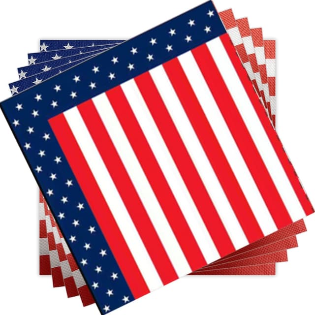 96Stück USA 4. Juli Amerikanische Party Servietten, 3-lagig, 33x33cm, Stars & Stripes I Saugstark und praktisch verpackt I Ideal für besondere Anlässe