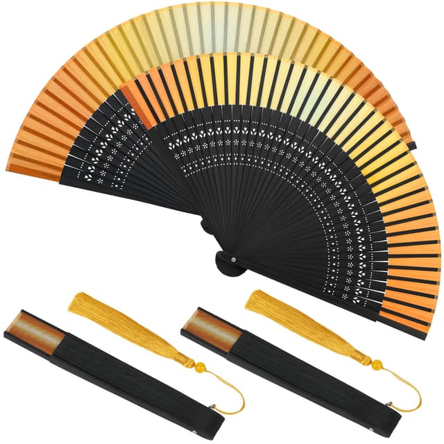 NAHRMY 2 Stück Handfächer Faltventilator Fächer, Faltbare Bambus fächer mit Quaste für Geburtstagsgeschenke Hochzeit Geschenke Tanz Sommer Partei Dekorationen Gelb 6.6 Inch Gelb