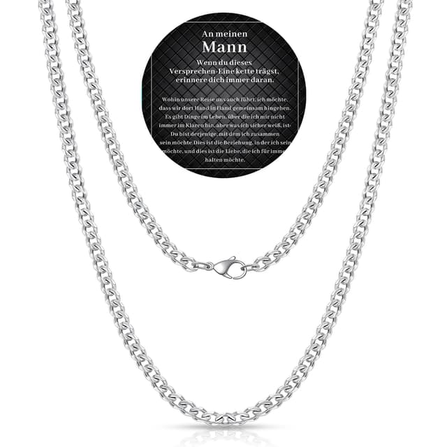 Johiux Halskette Herren Silber Ketten für Herren Kubanische Silberkette Herren,45cm Länge Edelstahl Kette Herren Silber Kette Männer Panzerkette Herren Silber Geschenk für Herren Damen. 55cm Länge 3mm Breit