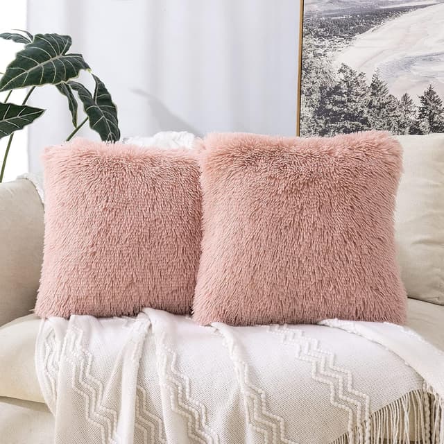 DJDEA Kissenbezüge 2er Set - Kuschelkissen Flauschig Kissen 40x40 Bezug - Künstlich Pelz Sofakissen - Dekorative Dekokissen - Kissen Flauschig Kissenbezug für Sofa 40x40 cm (Rosa, 40 x 40 cm) 40 x 40 cm, 2 Stück Rosa