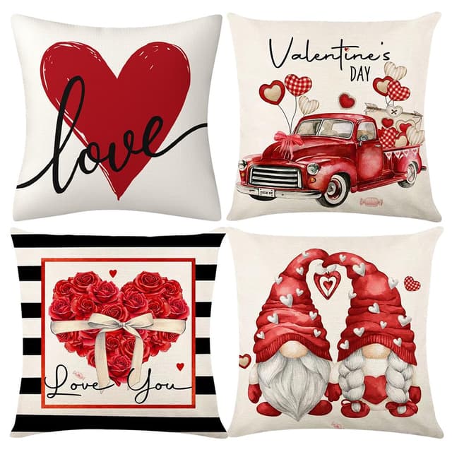RANJIMA Dekorativ Kissenbezüge 4er Set, Valentinstag-Kissenbezüge 45x45 cm, Winter Zierkissenbezug Couch Wohnzimmer Deko, Zierkissenbezug Lendenkissenbezug für Couch Zimmer Sofa Auto Büro Dekor