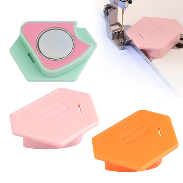 3 Stück Polygonale Multifunktionale Nahtführung Säumer mit Skala, Magnetische Nahtführung, Magnetic Seam Guide, Nahtführung Nähmaschine für Nähte, Falzkantenführungen, Quilten (Orange/Grün/Rosa)