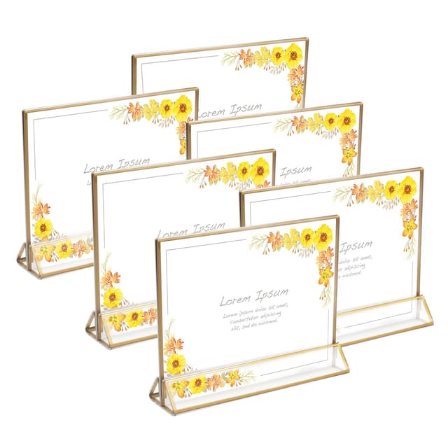 Minnhua 6 Stück Acryl Bilderrahmen Gold, Doppelseitig Kartenständer, Tischkartenhalter, Tischnummern Hochzeit für Tischplatte, Restaurant Einzelhandel, Papierhalter, Bilderrahmen (Waagerecht)