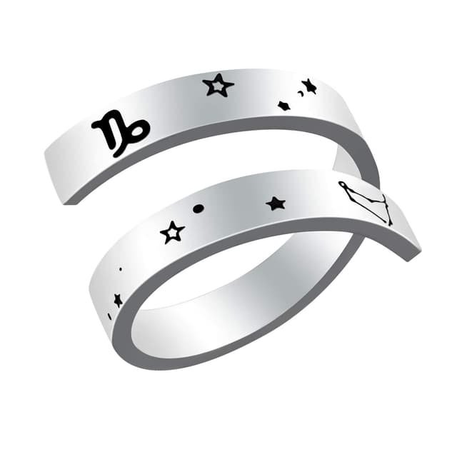 Woffoly Verstellbarer gravierter Waagen-Tierkreisring, Surgical 316L Edelstahl Statement Zeichen des Tierkreises Offen Verstellbarer Fingerring, Horoskop Schmuckgeschenk für Frauen Männer Steinbock