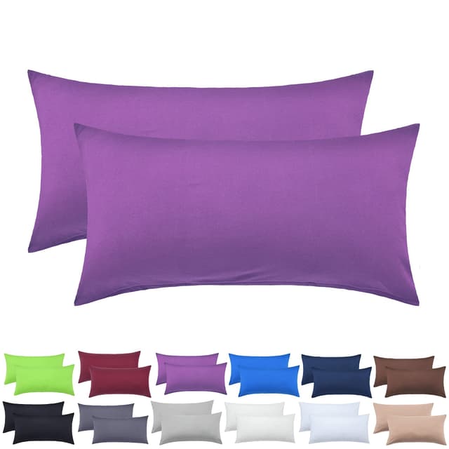 NatureMark 2er Set Jersey Kissenbezüge – Elastisch, weich, atmungsaktiv und hautfreundlich – Waschbare Kissenhülle - 40x80 – Lila 40 x 80 cm Lila