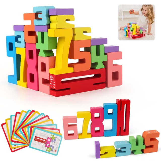Zahlenbausteine aus Holz, Number Blocks Wooden Number Building Blocks Holz Zahlenblock Spielzeug Holzbausteine Bauklötze Montessori Spielzeug Rechnen Lernen für Kinder ab 3 Jahren