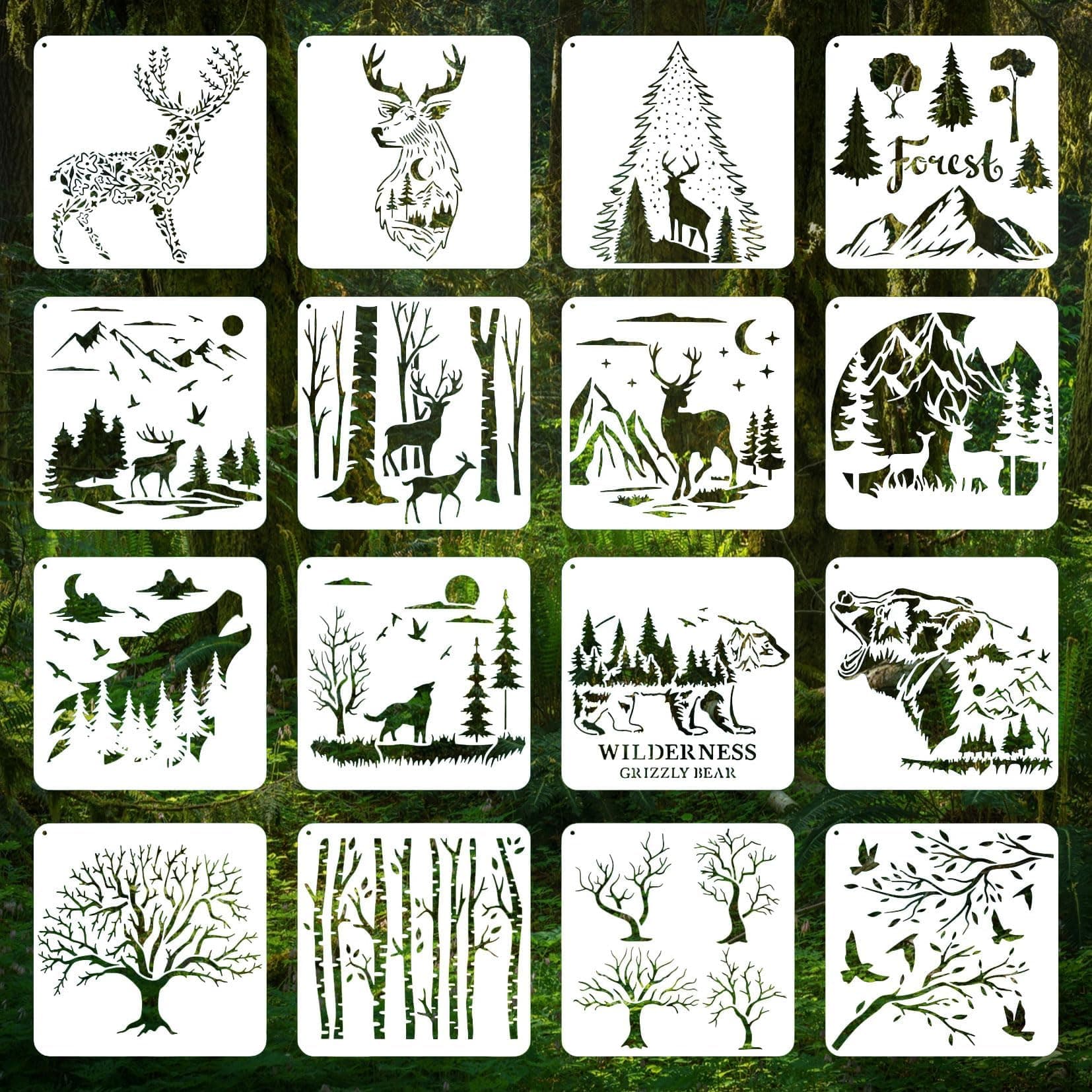 SHUOHONG 24 Stück Schablonen Malen, Kleine Schablonen zum Basteln, Malschablonenset, Wandschablone, Wiederverwendbare Kunststoff Zeichenschablonen für DIY Scrapbooking Deko Tier