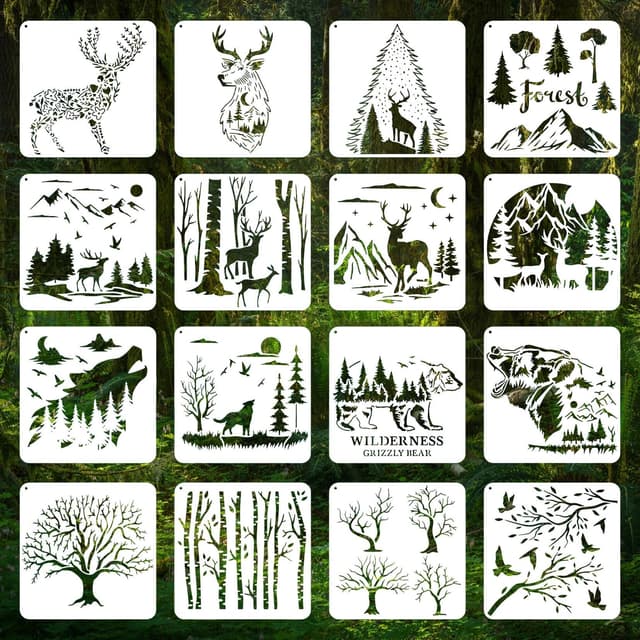 SHUOHONG 24 Stück Schablonen Malen, Kleine Schablonen zum Basteln, Malschablonenset, Wandschablone, Wiederverwendbare Kunststoff Zeichenschablonen für DIY Scrapbooking Deko Tier