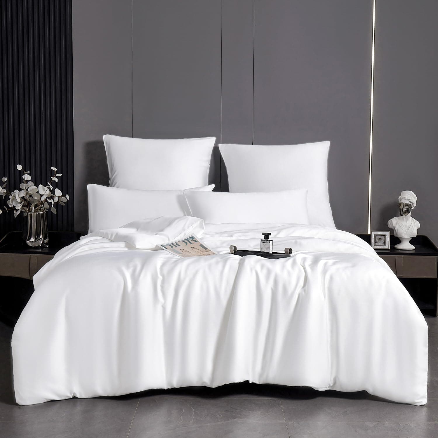 MH MYLUNE HOME 100% Tencel™ Lyocell Bettwäsche-Set 155x220 Eukalyptus Bettwäsche Sommer 2tlg.Atmungsaktiv gegen Schweiß,Hypoallergen,Klimaregulierend,1 Bettbezug & 1 Kissenbezug 40x80,Weiß 155x220 cm + 40x80 cm Weiß