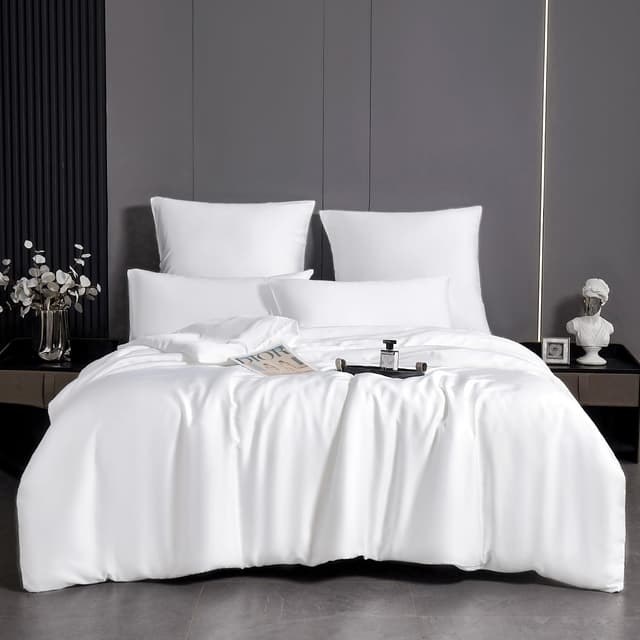 MH MYLUNE HOME 100% Tencel™ Lyocell Bettwäsche-Set 155x220 Eukalyptus Bettwäsche Sommer 2tlg.Atmungsaktiv gegen Schweiß,Hypoallergen,Klimaregulierend,1 Bettbezug & 1 Kissenbezug 40x80,Weiß 155x220 cm + 40x80 cm Weiß