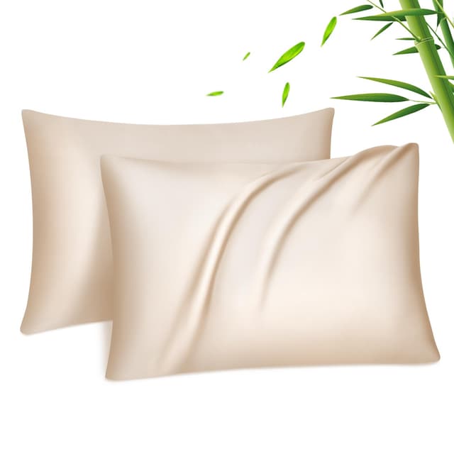 Fittia 2er-Set Lyocell Bambus Kissenbezug Bambusfaser Kopfkissenbezug Kissenhülle Seidig weichkühlend atmungsaktiv mit verdecktem Reißverschluss, Beige, 50x75cm 50 x 75 cm Beige