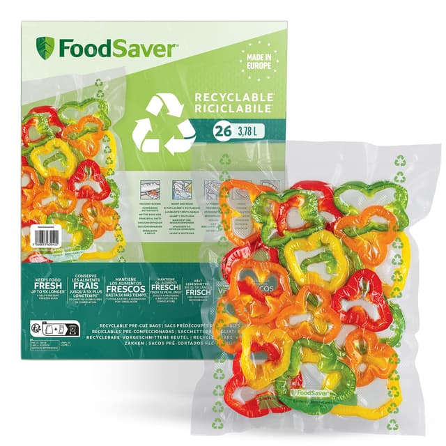 FoodSaver Vakuumierbeutel | recycel- und wiederverwendbare Lebensmittelbeutel | halten Lebensmittel bis zu 5x länger frisch | BPA-frei | 26 Beutel für Gefrierschrank und zum Garen (28cm x 35cm; 3,78l) 26 Beutel Recyclable