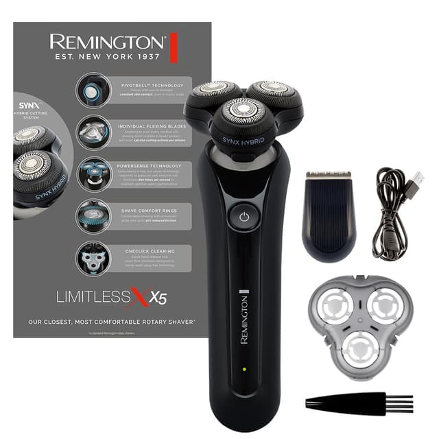 Remington Rasierer Herren Elektrisch [SynX Hybrid Schneidesystem: Rotation & Folienrasierer, Nass-&Trocken- Rasierapparat, 360°PivotBall] X5 (inkl. Detailtrimmer) Rotationsrasierer XR1755 Schwarz