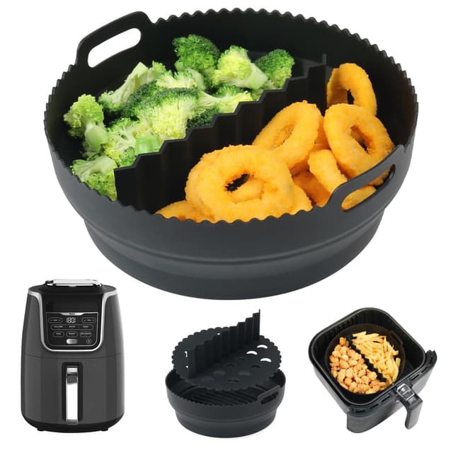 YQL Silikonform Heißluftfritteuse Rund für Ninja Airfryer Max AF160EU 5,2L, 21cm Air Fryer Silikon Einsatz, Airfryer Zubehör für COSORI 4,7-5,5L Air Fryer/Cecotec Heißluftfritteuse 5,5L