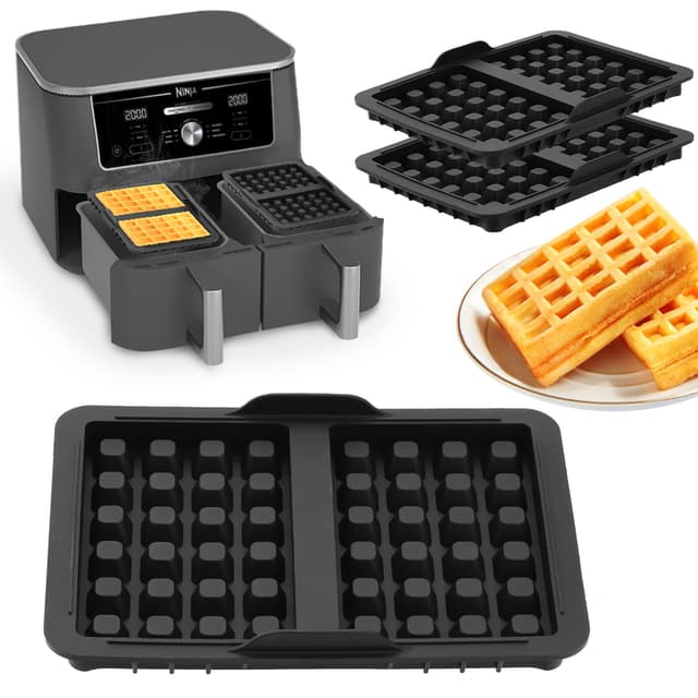 wokdsbl 2PCS Waffeleinsatz, Kompatibel mit den Modellen AF400EU, AF451EU, SL400EU und AF500DE der beliebten Ninja Heißluftfritteuse, Stapelbar, Belgische Waffeln, Silikon Waffel Zubehör Einsätze Schwarz-a