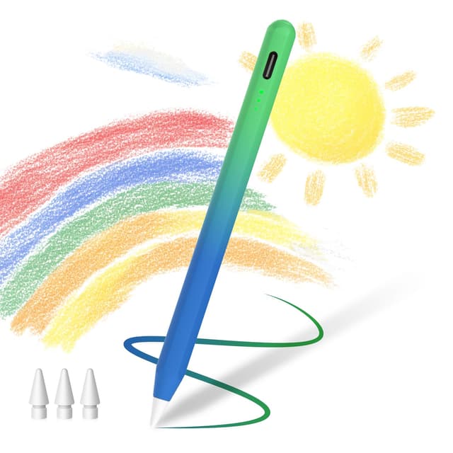 MEKO Kinder Stift für iPad – 15 Min Schnellladung Pencil mit Magnetischer Haftung, Palm Rejection und Neigungssensitivität für iPad 2018-2025 - Farbverlauf blau grün