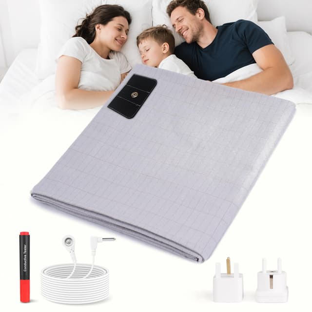 E-ROOM TREND Erdungsbettlaken | 10% Silberfäden Anteil 90% Baumwolle mit EU Erdungskabel Earthing Matte | für Besseren Schlaf Erdenergie Rückgewinnung (GBS368G) | 68 x 132 cm | Grau 68 x 132cm