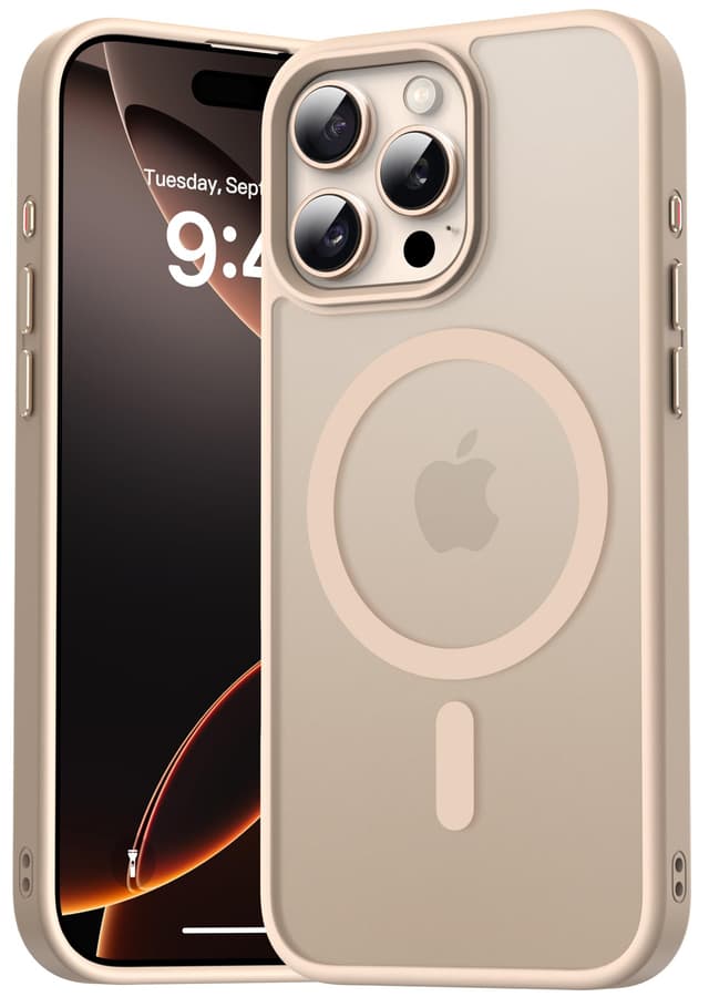 Natiiozie Magnetisch Hülle Kompatibel mit iPhone 16 Pro, Matt Handyhülle Kompatibel mit MagSafe, Stoßfest Kratzfest Schutzhülle Nie Vergilbung Rückseite 6.3 Zoll Case Khakigold iPhone 16 Pro Khakigold