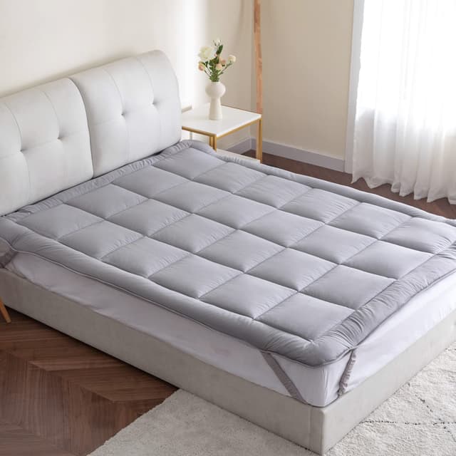 Threads For Bed® Atmungsaktiv Matratzen Topper Unterbett 180x200 aus Baumwolle Gewebe -Grau Washbare Matratenauflage für Komfort & Fernhalten von Schmutz Matratzenschoner für Matratzen & Boxspringbett Grau 180x200cm