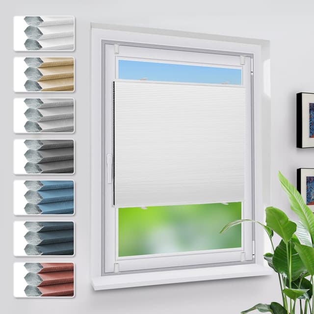 Grandekor Verdunklungsplissee Wabenplissee ohne Bohren Weiß-Weiß 55x220cm (BxH) Klemmfix Plissee ohne Bohren Verdunkelung Thermo Rollo Wärmedämmung, Privatsphäre - & Sonnenschutz Weiß-weiß B55 x H220 cm