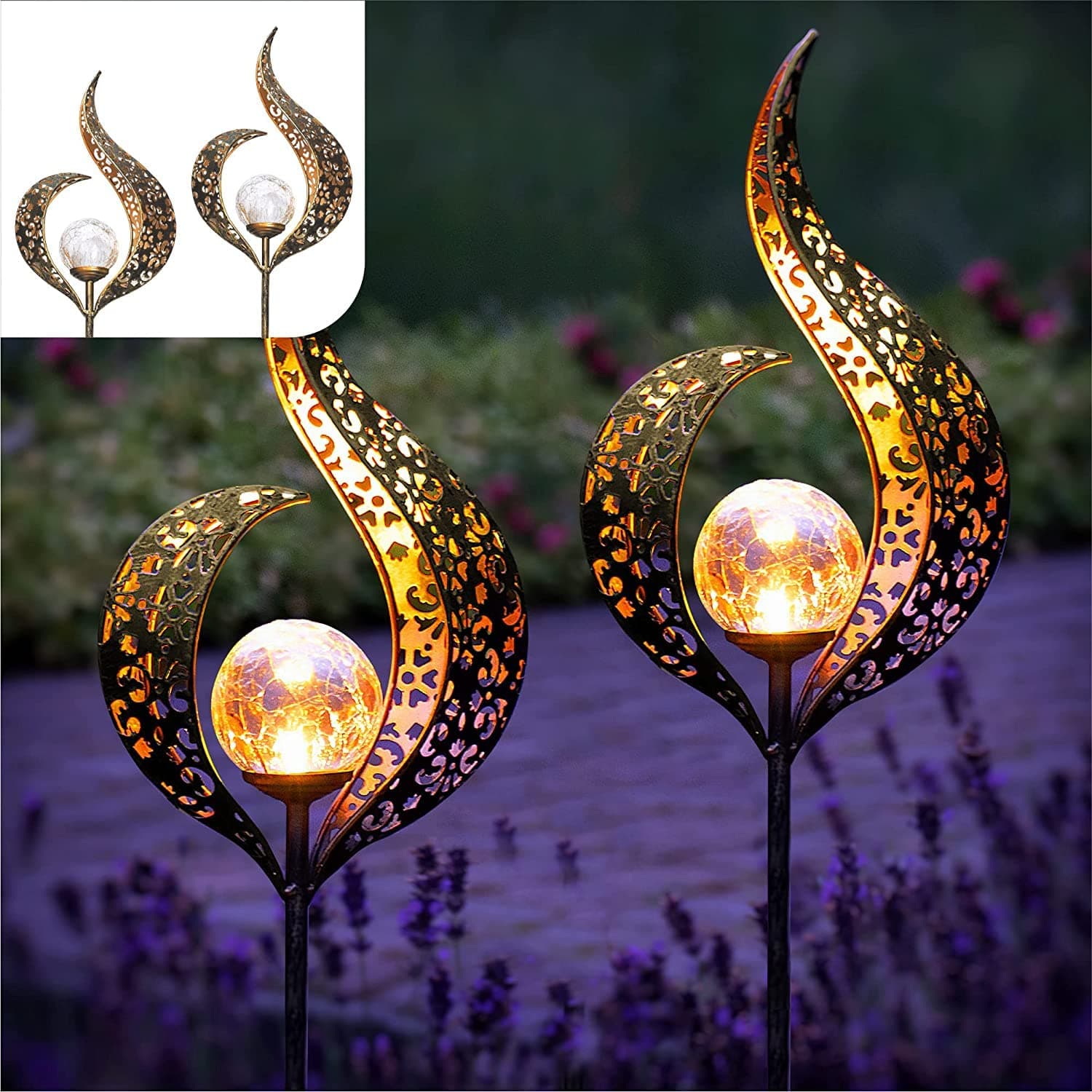 Gadgy Solarlampen für Außen, 2er Set, Wasserdichte LED Laternen für Garten Deko, Elegante Außenbeleuchtung, Schwarze Gartenleuchten Bronze