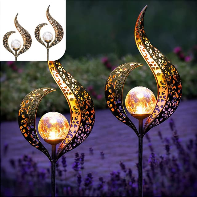 Gadgy Solarlampen für Außen, 2er Set, Wasserdichte LED Laternen für Garten Deko, Elegante Außenbeleuchtung, Schwarze Gartenleuchten Bronze