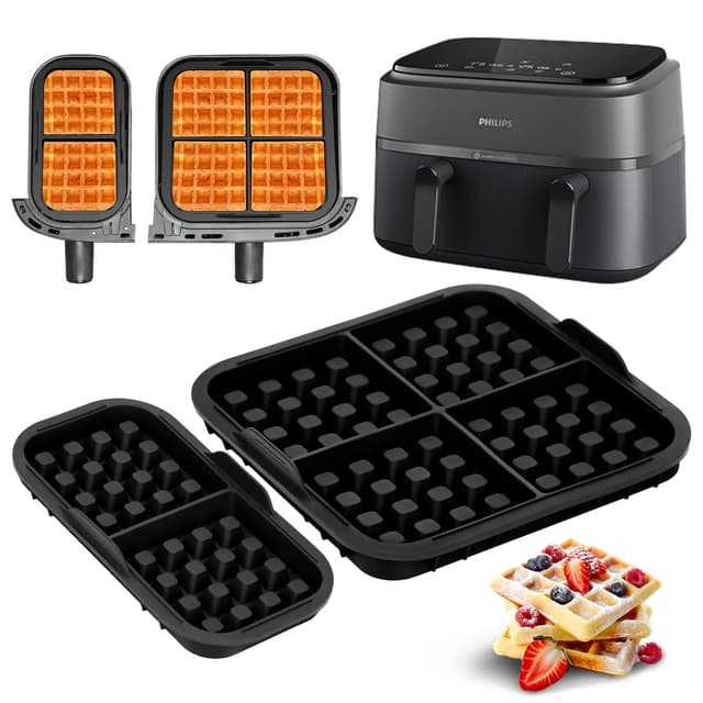 wokdsbl 2 Stück Waffeleinsatz für Philips Dual Basket Airfryer 3000-serie 6L/3L, Belgische Waffeln Kompatibel mit Philips-NA350、Tefal EY9018, Philips Silikon Waffel Zubehör Einsätze Schwarze Waffeleinsatz