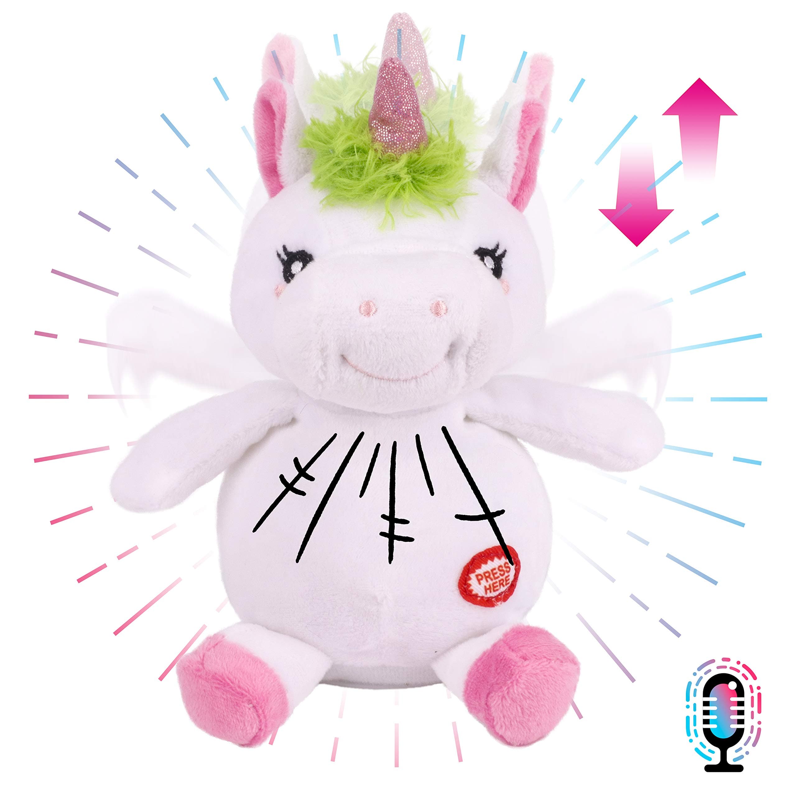 Hopearl Sprechendes Einhorn Wiederholt Gesagtes Nickend Elektrisch Interaktiv Animiertes Spielzeug Sprechendes Plüschtier Geburtstagsfest für Kleinkinder, 19 cm