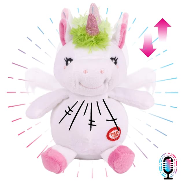 Hopearl Sprechendes Einhorn Wiederholt Gesagtes Nickend Elektrisch Interaktiv Animiertes Spielzeug Sprechendes Plüschtier Geburtstagsfest für Kleinkinder, 19 cm