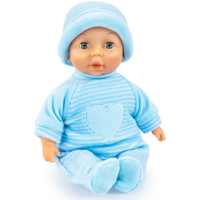 Bayer Design 92802AU My First Baby 28cm, Babypuppe, Weichkörperpuppe mit Schlafaugen, sehr handlich, niedliches Outfit, blau mit Herz