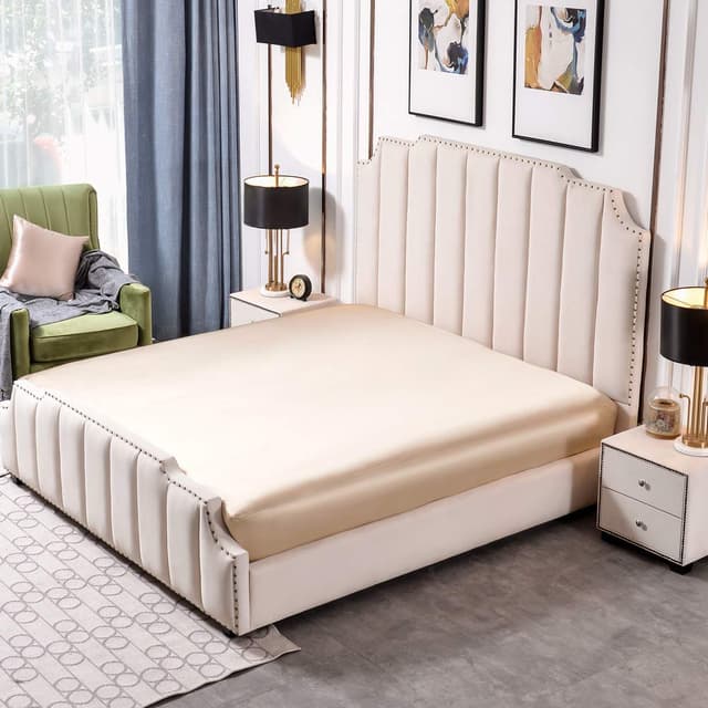 THXSILK 25 Momme Spannbettlaken Seide Bettlaken, 100% Maulbeerseide Bettwäsche Spannbetttuch, Seiden Bettlaken für Standardmatratze, 180x200+30cm, Champagner Champagner 180x200+30cm