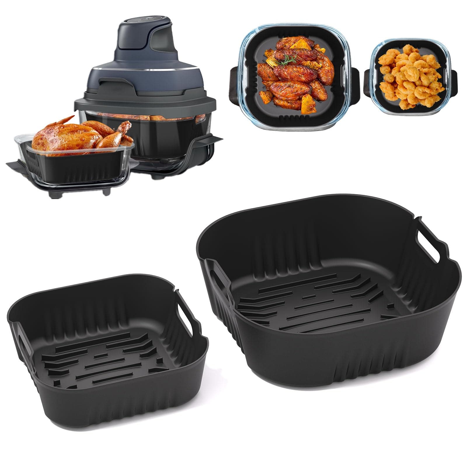 2Pcs Airfryer Zubehör für Ninja Crispi, Silikonform Heißluftfritteuse Zubehör für Tragbare Ninja CRISPi Air Fryer 3,8 L und 1,4 L, 4-in-1, Silikon Einsätze Speziell für Glasfritteuse FN101