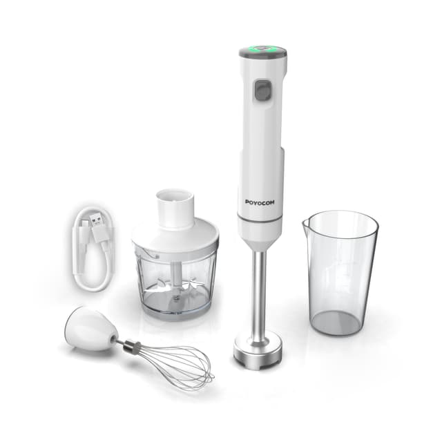 POYOCOM Kabelloser Stabmixer, Akku-Stabmixer mit TYP-C-Kabel, 500 ml Zerkleinererer, 600 ml Gefäß, Schneebesen, für Smoothies, Babynahrung und Suppe, Weiß