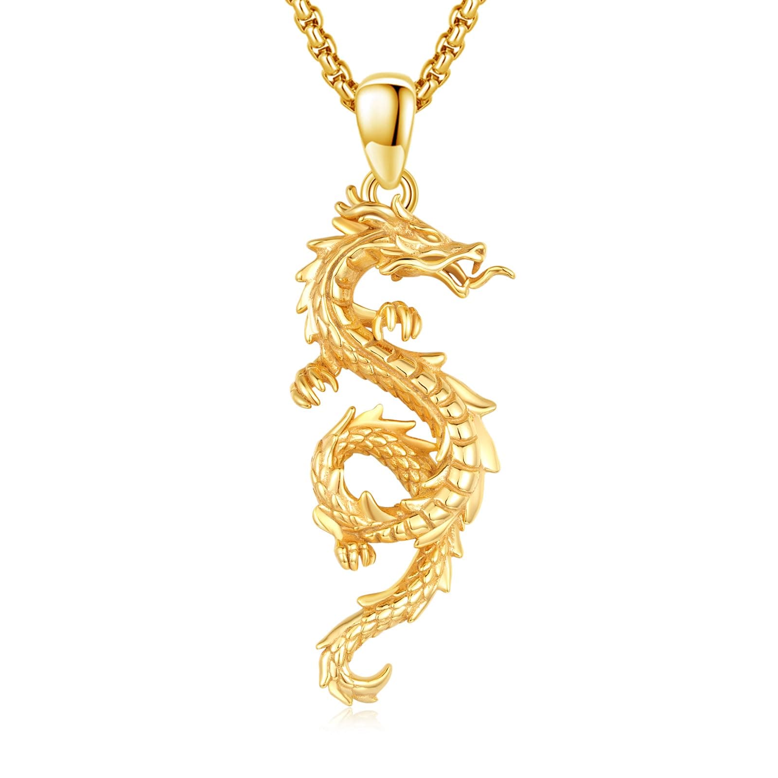 CUOKA MIRACLE Drachen Kette 925 Sterling Silber Herren Drachen Anhänger Halskette für Damen Oxidiert Unisex Drachen Schmuck Valentinstag Geschenke für Männer Mädchen F-Gold