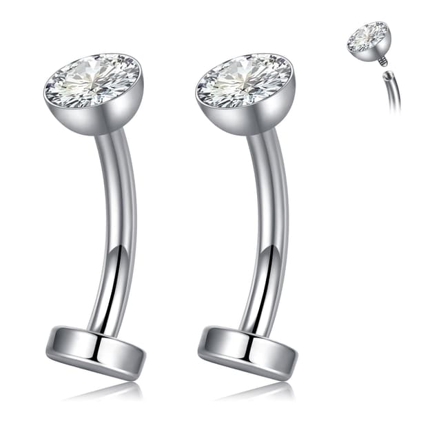 Briana Williams 2stk Bauchnabelpiercing Titan, 14G 10mm Bauchnabelpiercing 10mm, Bananabells Gebogen Barbell Piercing, Silber/Rosa/Blau/Lila/Gelb
