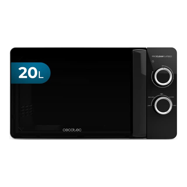 Cecotec Mikrowelle mit Grill Proclean 3030 Flatbed Mikrowelle, Kapazität 20 l, 700 W, 6 Stufen, 800 W Halogengrill, kompaktes Design mit FullCrystal-Tür, perfektes Kochen dank 3DWave-Technologie Schwarz Handbuch