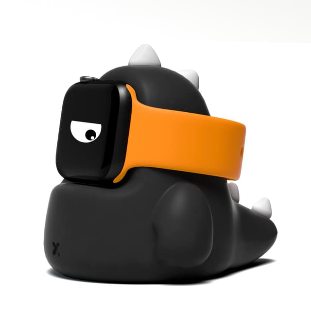 ELETIUO Lade-Ständer kompatibel mit Apple Watch Series 1-10/SE/SE2/Ultra/Ultra 2 (49/45/44/42/41/40/38mm), Dinosaurier-iWatch-Ladestation mit Nachtmodus, schwarz