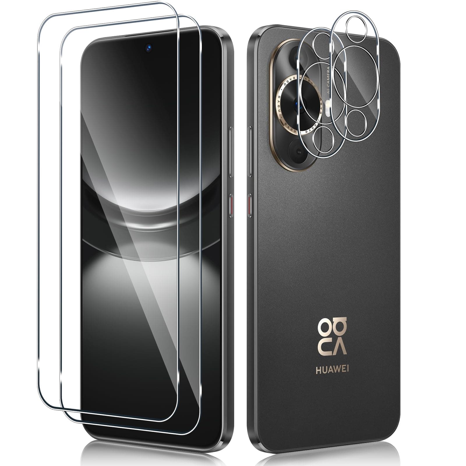 Funrae Schutzfolie für Huawei Nova 12s für Panzerglas mit Kameraschutz, 2 PCS 0.33MM 9H Härte Folie und 2 PCS Ultra-Klar Kamera Schutz, Anti-Kratzen Displayschutz HD Schutzglas