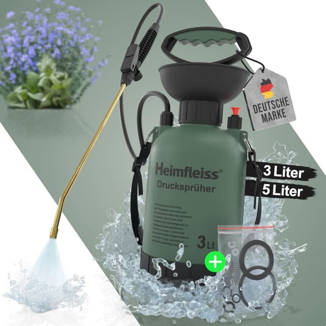 Heimfleiss® Drucksprüher 3L | Sprühflasche Pflanzen 3 Liter | Pumpsprühflasche Garten & Auto | Gartenspritze Drucksprühgerät 3L | Pump Spritzflasche Rückenspritze Pflanzensprüher für kleinere Gärten Kunststoff 3L
